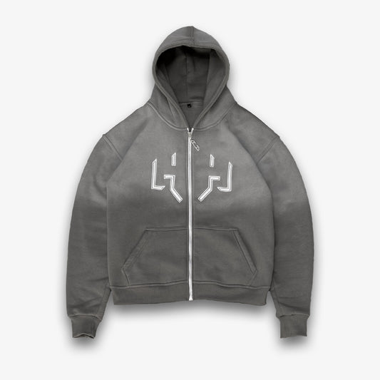 Oversized Washed Zip Hoodie Grey