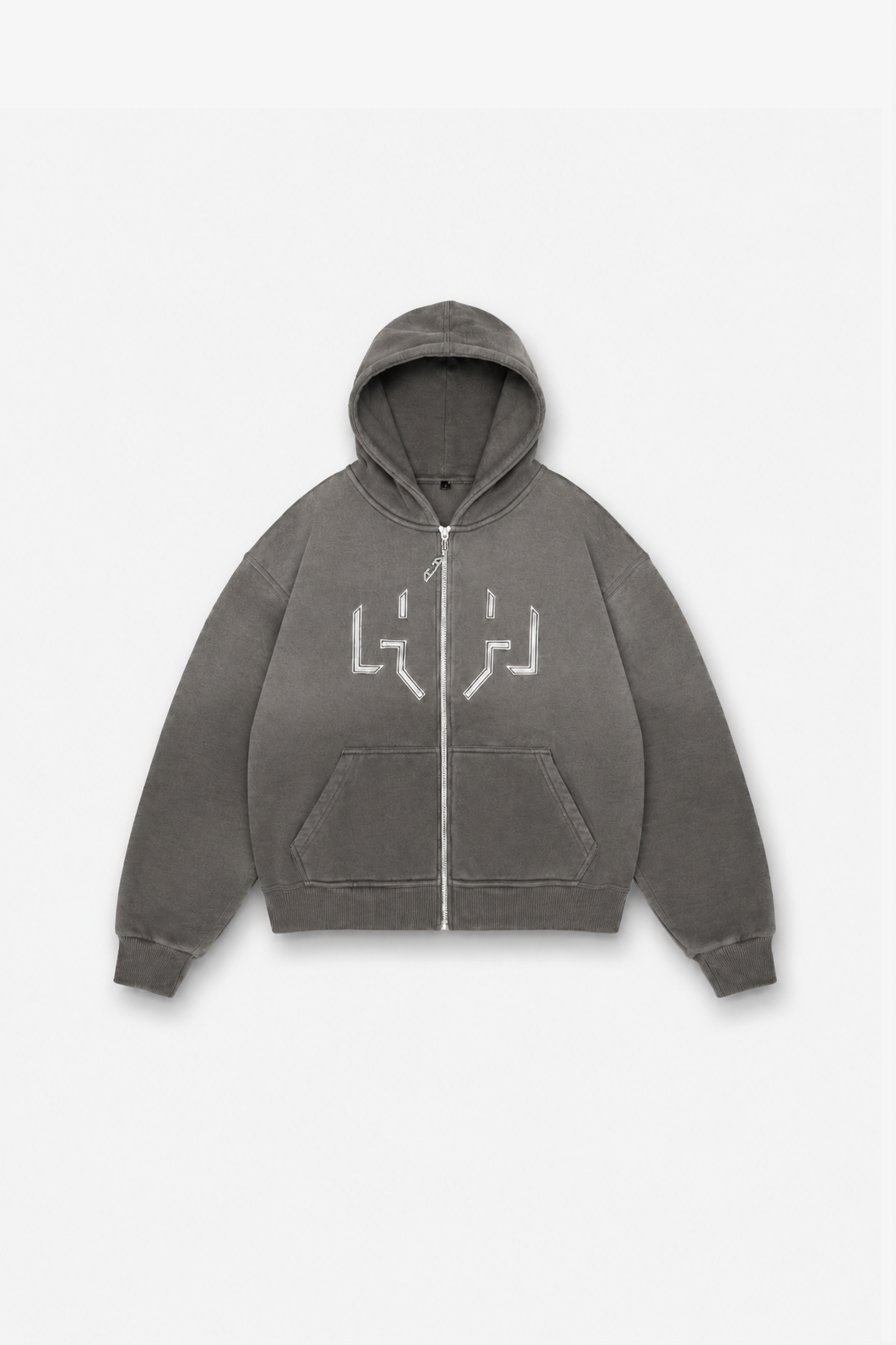 Oversized Washed Zip Hoodie Grey