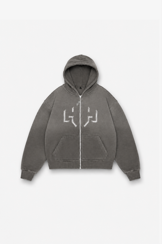 Oversized Washed Zip Hoodie Grey